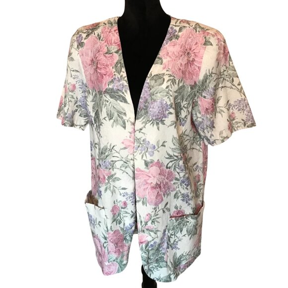 S.L. Fashions 70s Floral Blazer: Vintage Short Sleeve Jacket, Women's Size 16 - Picture 6 of 13